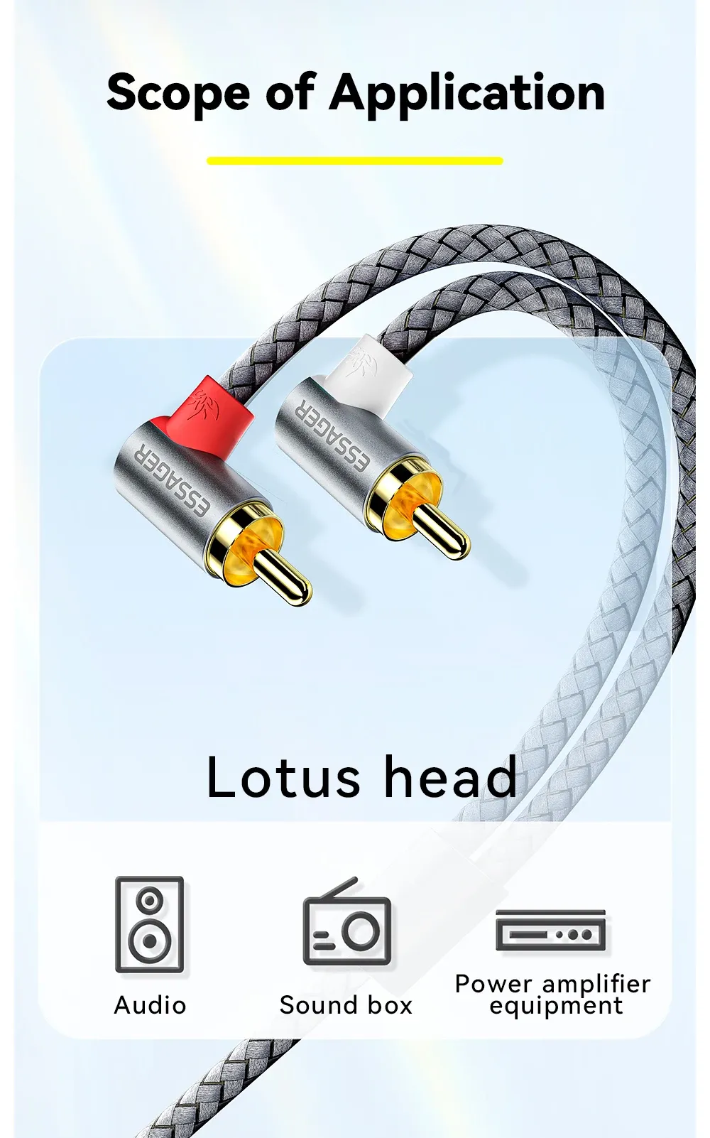 90도 꺾임 3.5mm-2RCA 오디오 분배 케이블