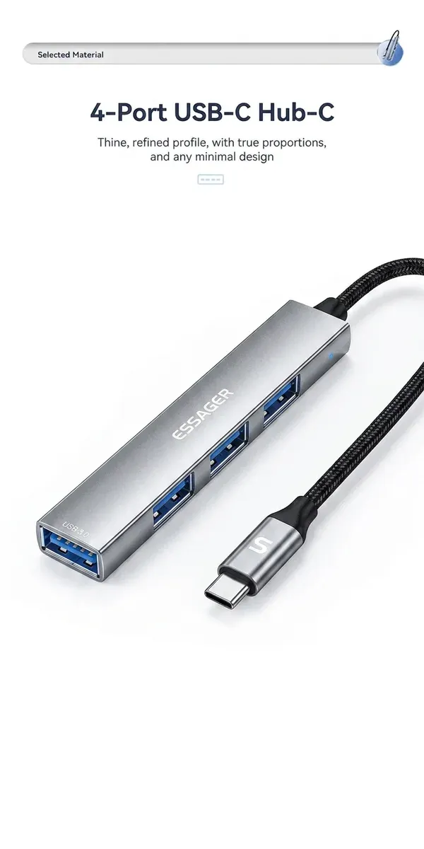 에세저 4포트 USB-C 허브 어댑터