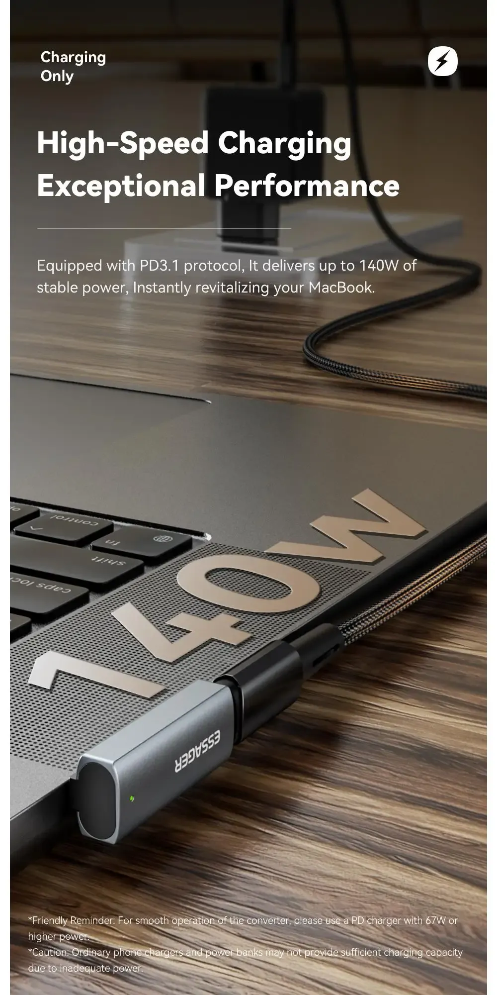 Essager 맥세이프형 C타입 140W PD 마그네틱 어댑터