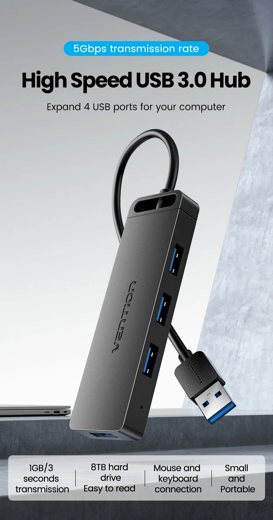 벤션 4포트 USB 3.0 고속 확장 허브