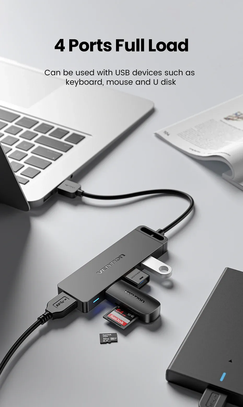 벤션 4포트 USB 3.0 고속 확장 허브