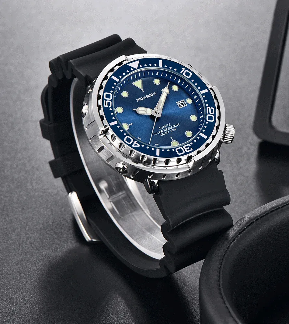 FOXBOX 남성용 50ATM 스포츠 다이버 쿼츠 시계