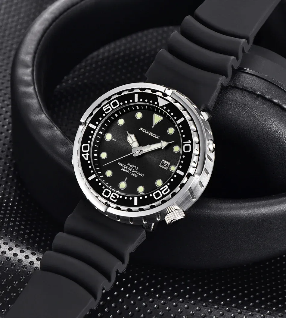 FOXBOX 남성용 50ATM 스포츠 다이버 쿼츠 시계