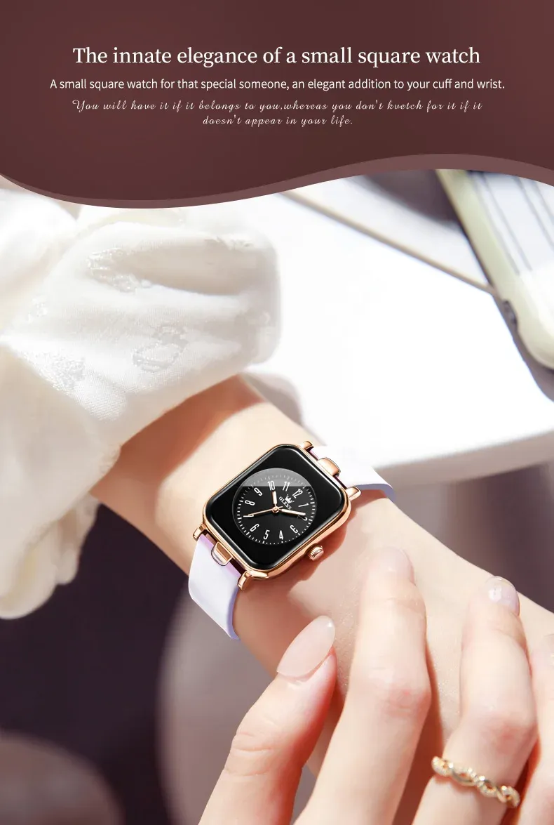 OLEVS 9961 여성용 사각 다이얼 실리콘 쿼츠 시계