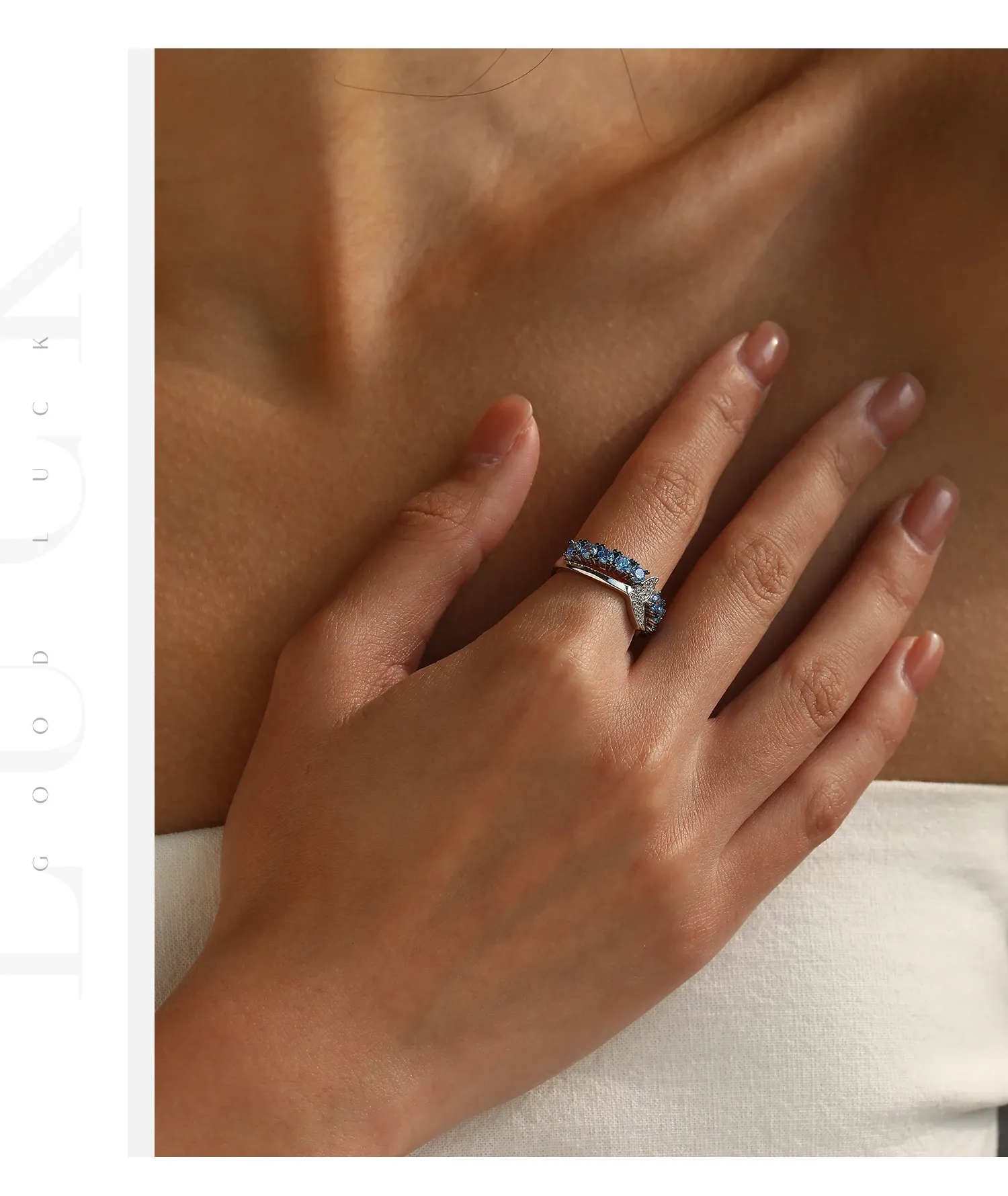 MODIAN 925 실버 블루 지르코니아 인어테일 칵테일 링