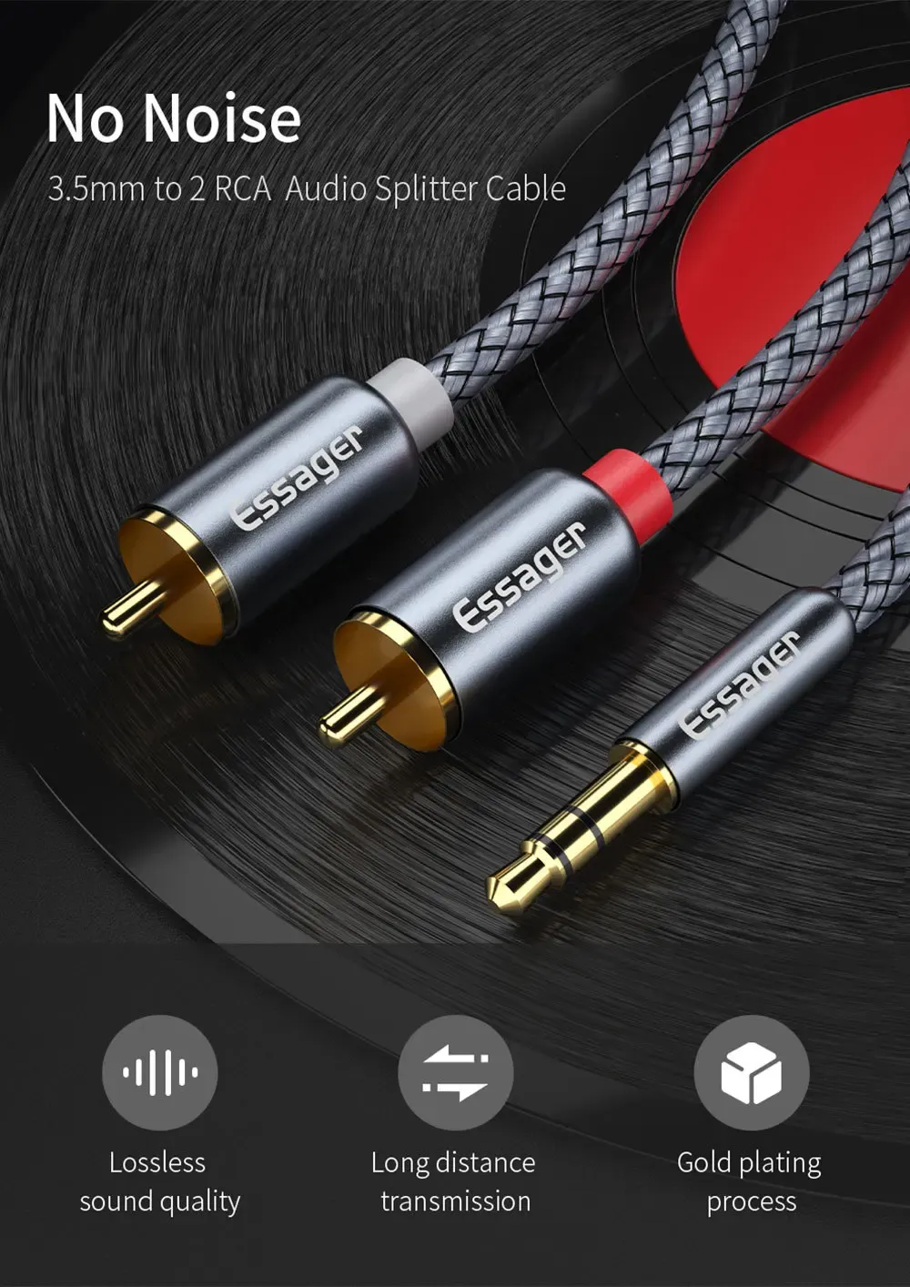 에사저 3.5mm-듀얼 RCA 오디오 분배 케이블