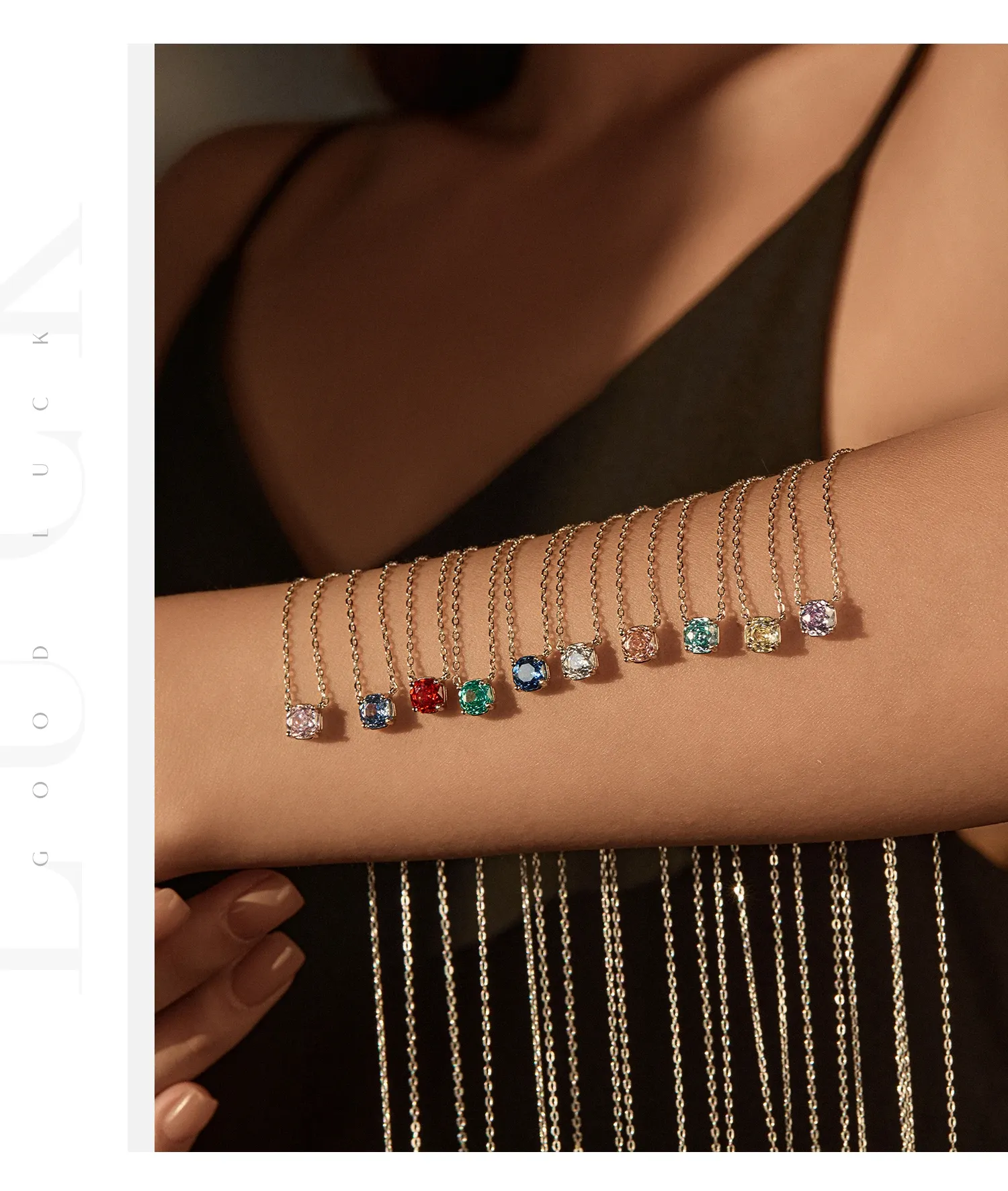 MODIAN 925 실버 멀티 컬러 팔각 로즈컷 지르코니아 펜던트 목걸이