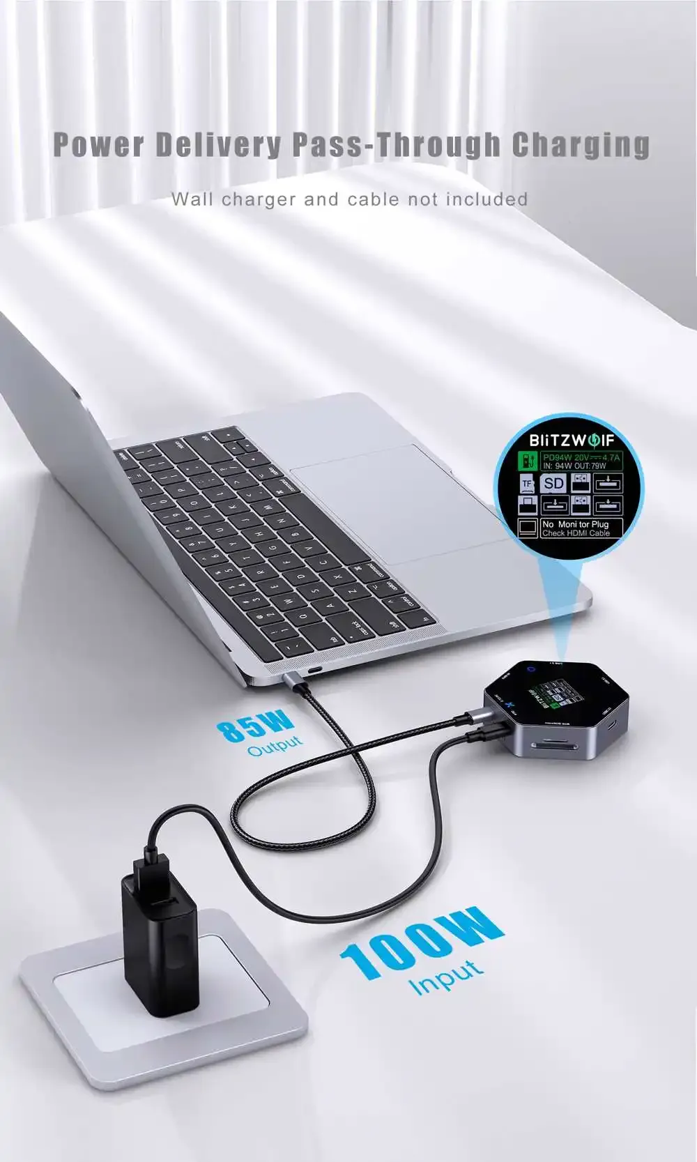 블리츠울프 8in1 지능형 LCD USB-C 허브 4K 60Hz