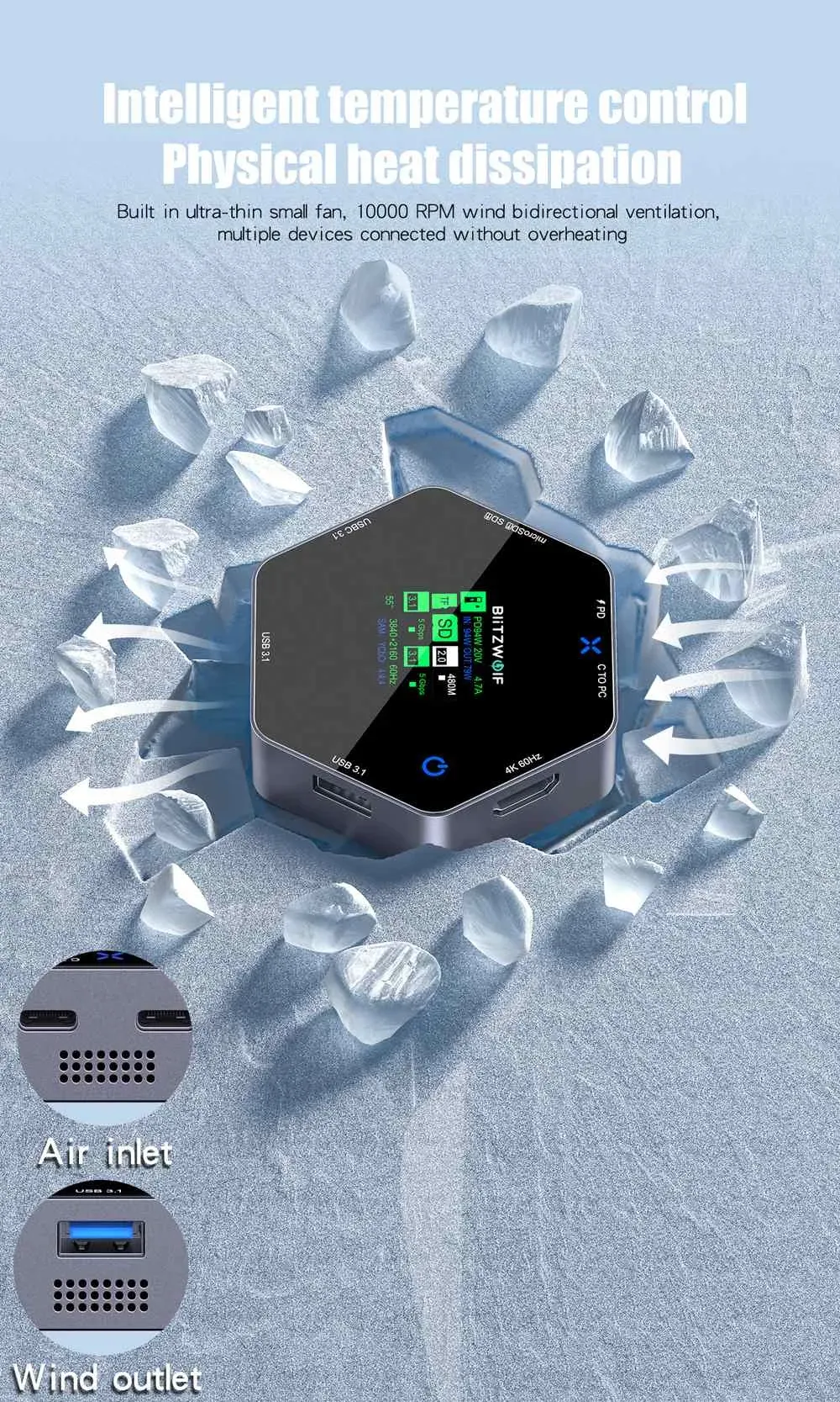 블리츠울프 8in1 지능형 LCD USB-C 허브 4K 60Hz