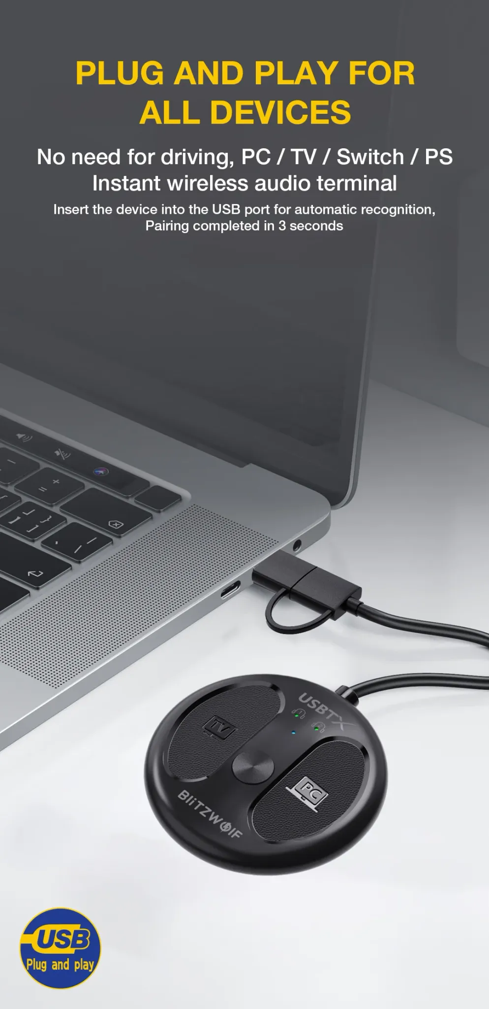 블리츠울프 BW-LE524 USB 블루투스 오디오 송신기 어댑터