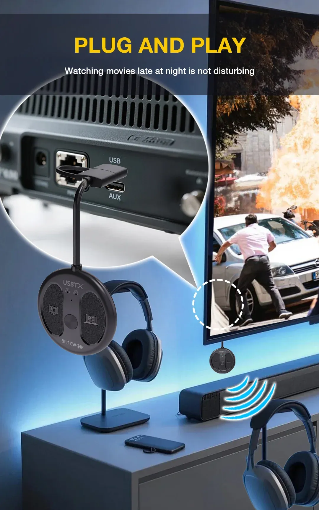 블리츠울프 BW-LE524 USB 블루투스 오디오 송신기 어댑터