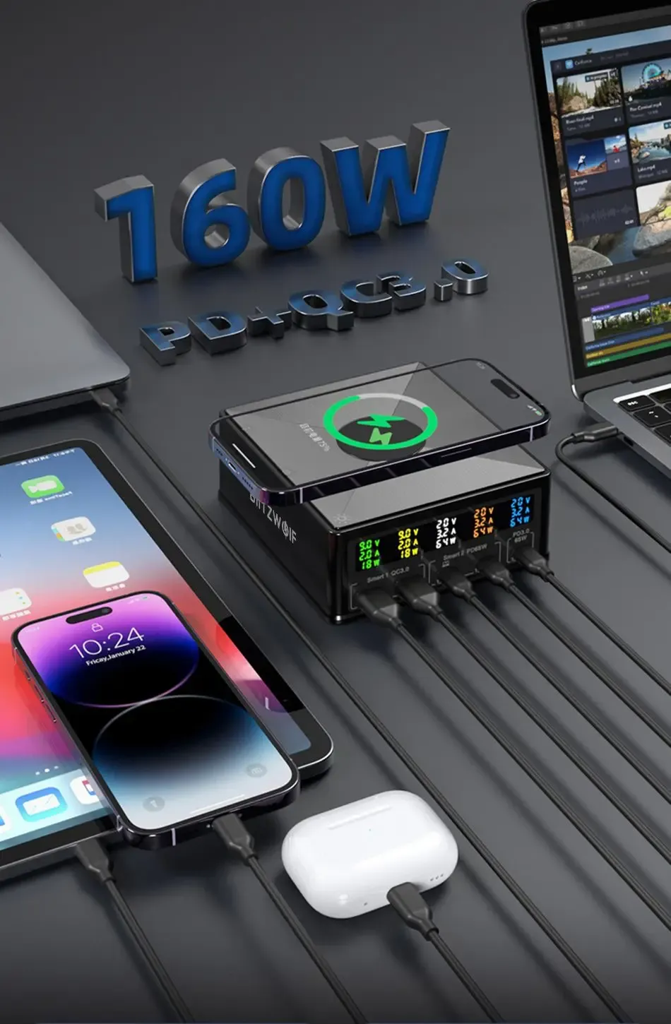 블리츠울프 160W 5포트 USB PD 데스크탑 충전기 868H