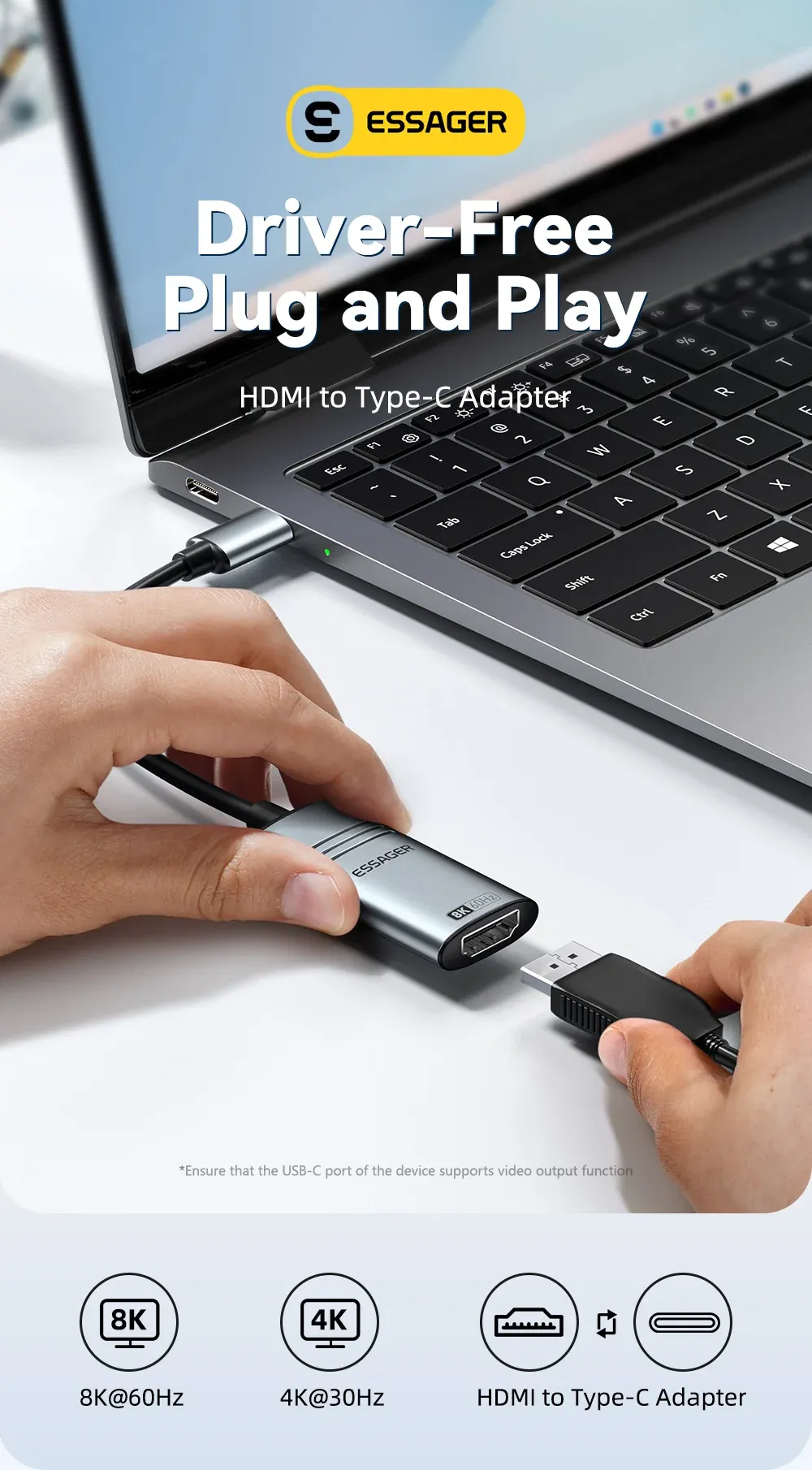 에사저 USB-C to HDMI 8K 영상 변환 어댑터