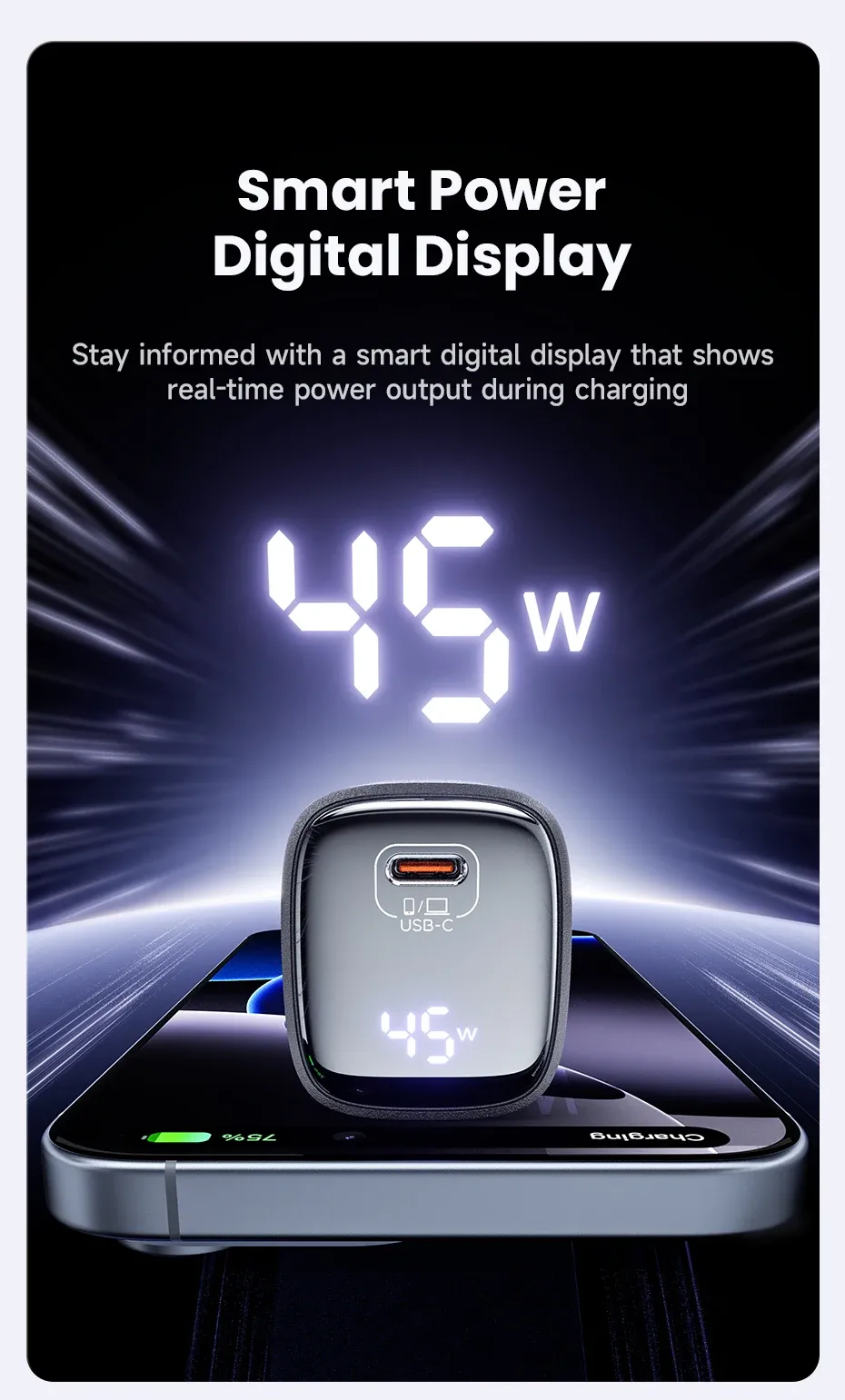 투키 45W GaN LED 디스플레이 USB-C 초고속 충전기