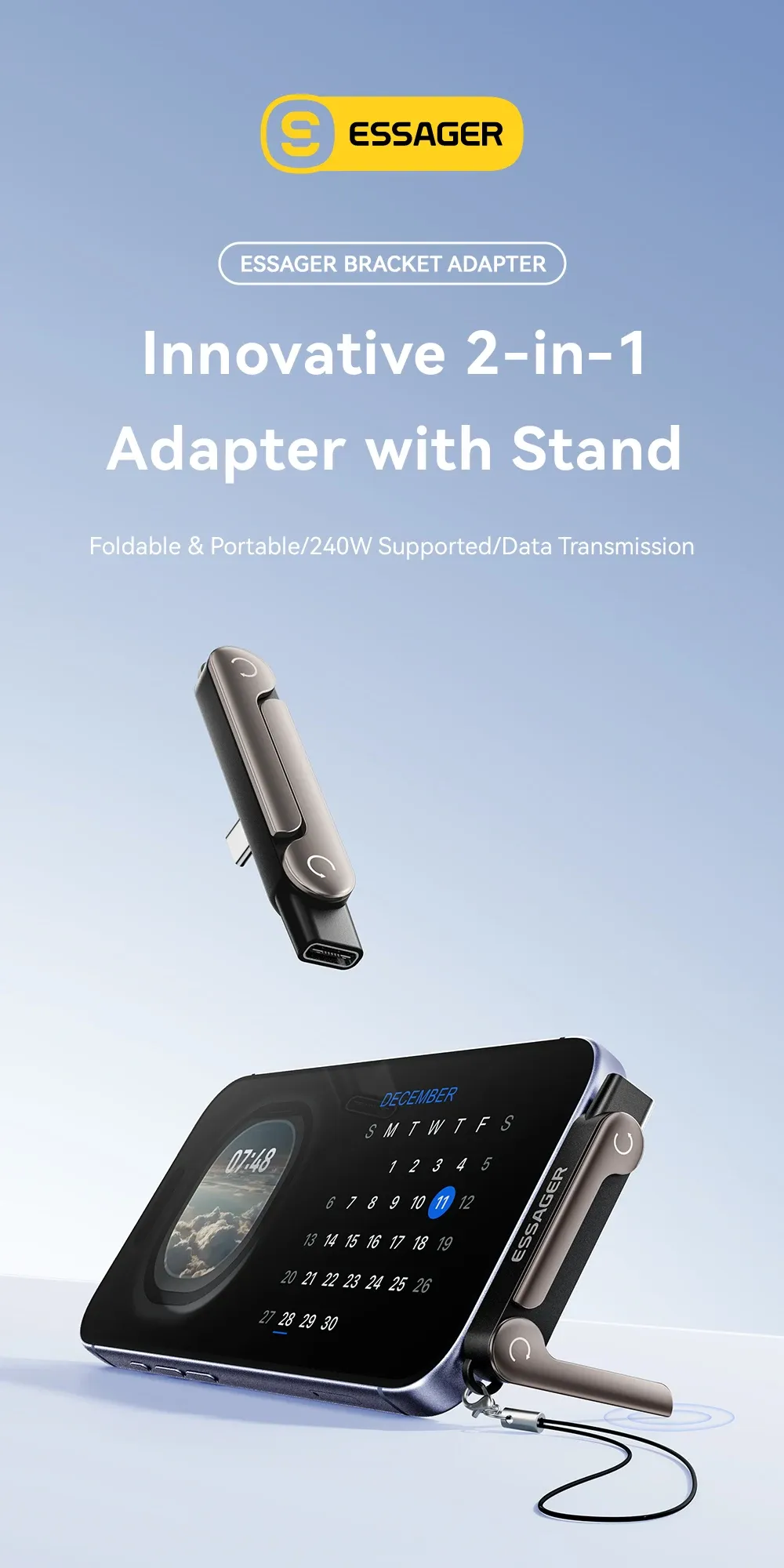 에사저 240W 90도 접이식 USB-C OTG 변환 어댑터