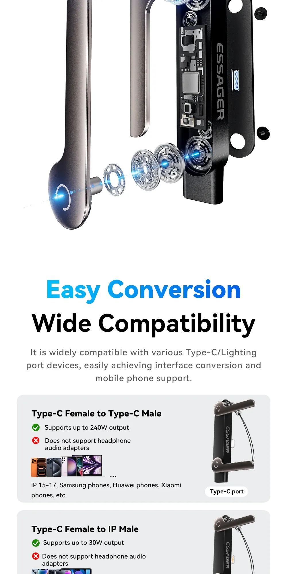 에사저 240W 90도 접이식 USB-C OTG 변환 어댑터