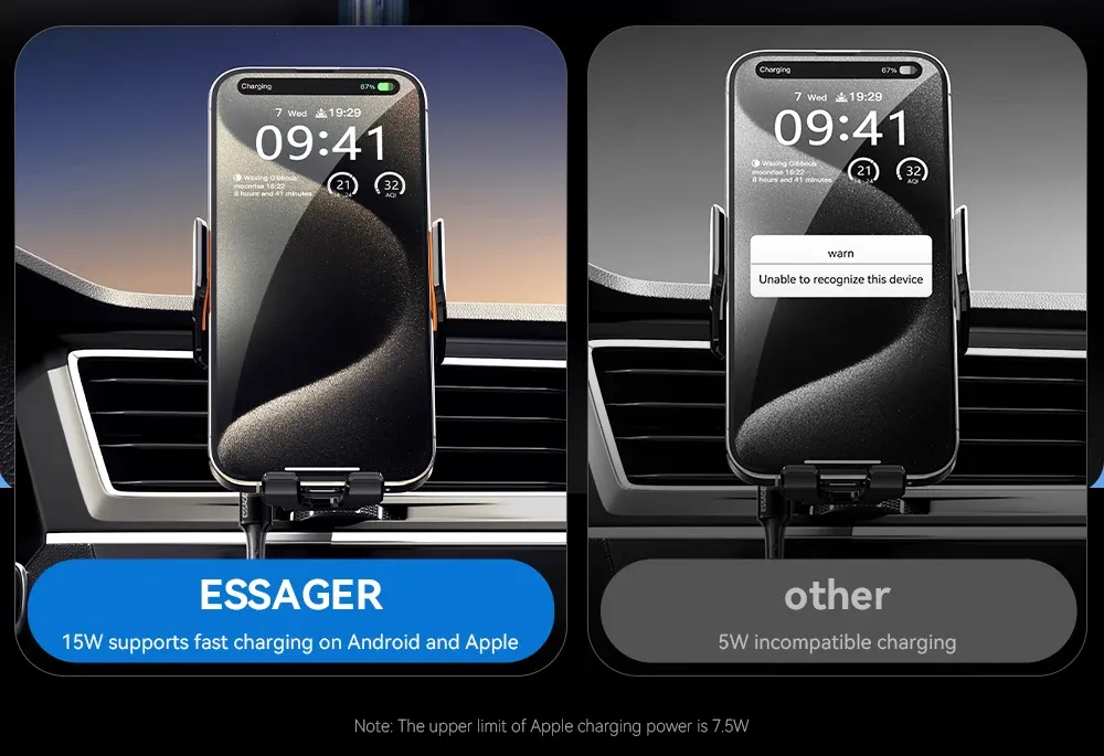 Essager 15W 차량용 무선 충전 중력식 에어벤트 거치대