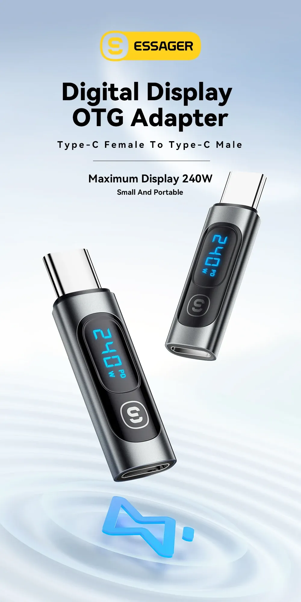 에사저 USB-C 240W 디지털 표시 OTG 데이터 어댑터