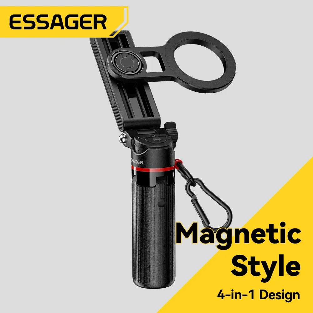에사저 4-in-1 마그네틱 미니 셀카봉·360도 회전 블루투스 거치대