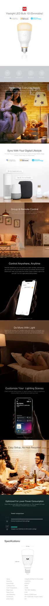 예라이트 LED 전구 1S 스마트 디밍 조광 전구 E26/E27