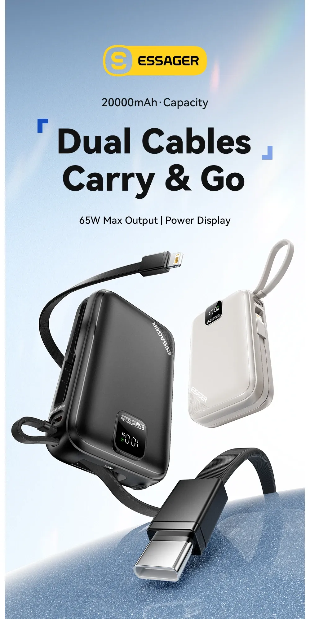 에사저 65W 2만mAh PD 고속 충전 보조배터리