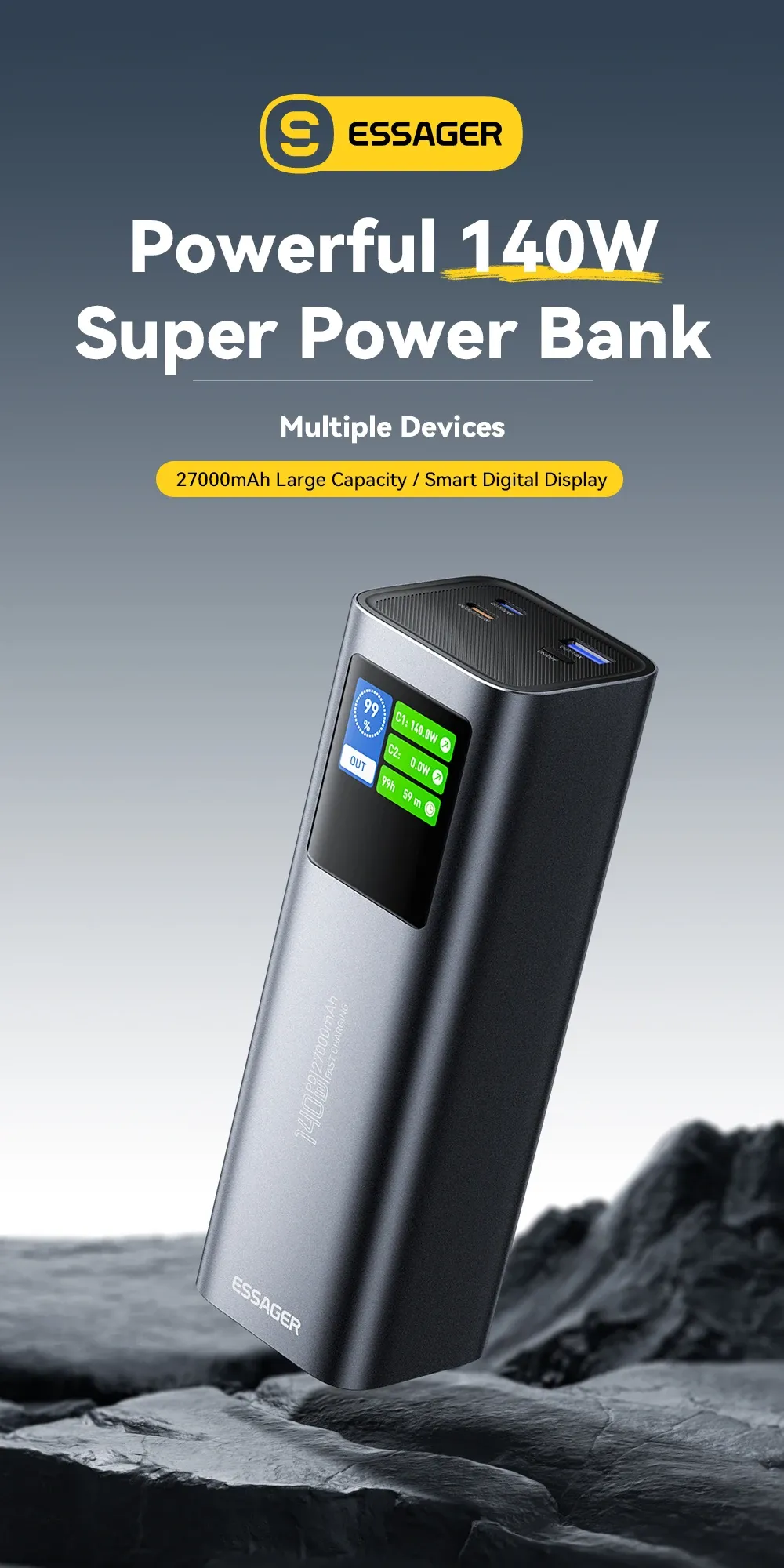 에사저 27,000mAh 100W 노트북용 고속 보조배터리