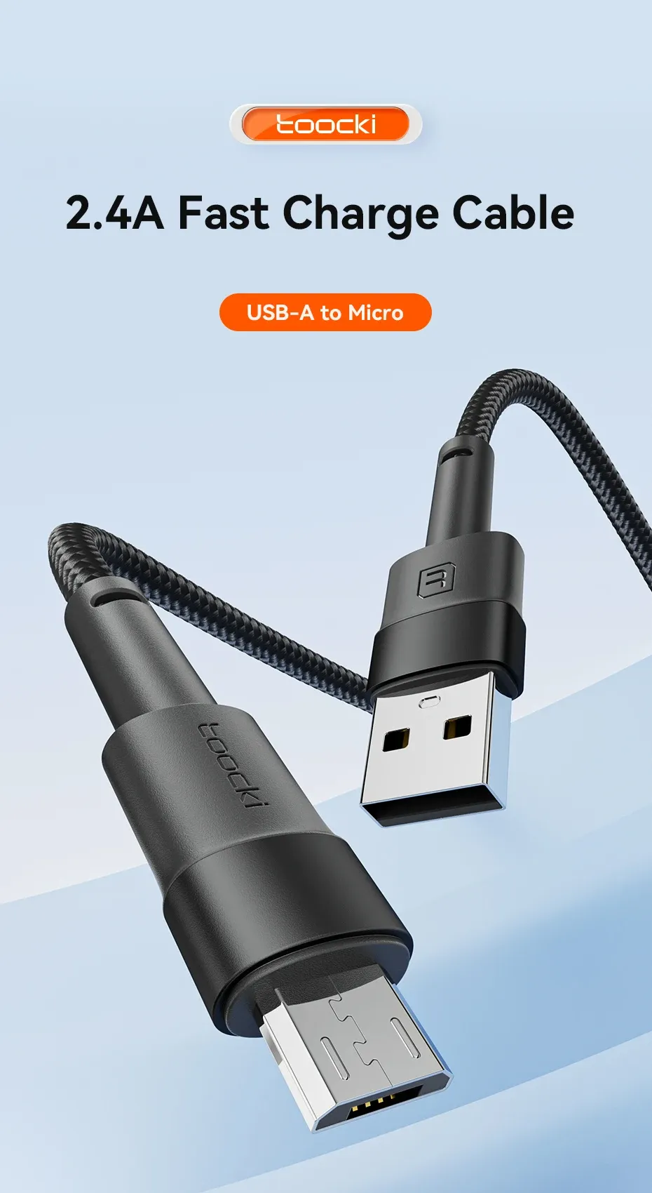 투키 2.4A 마이크로 USB 고속 충전 데이터 케이블