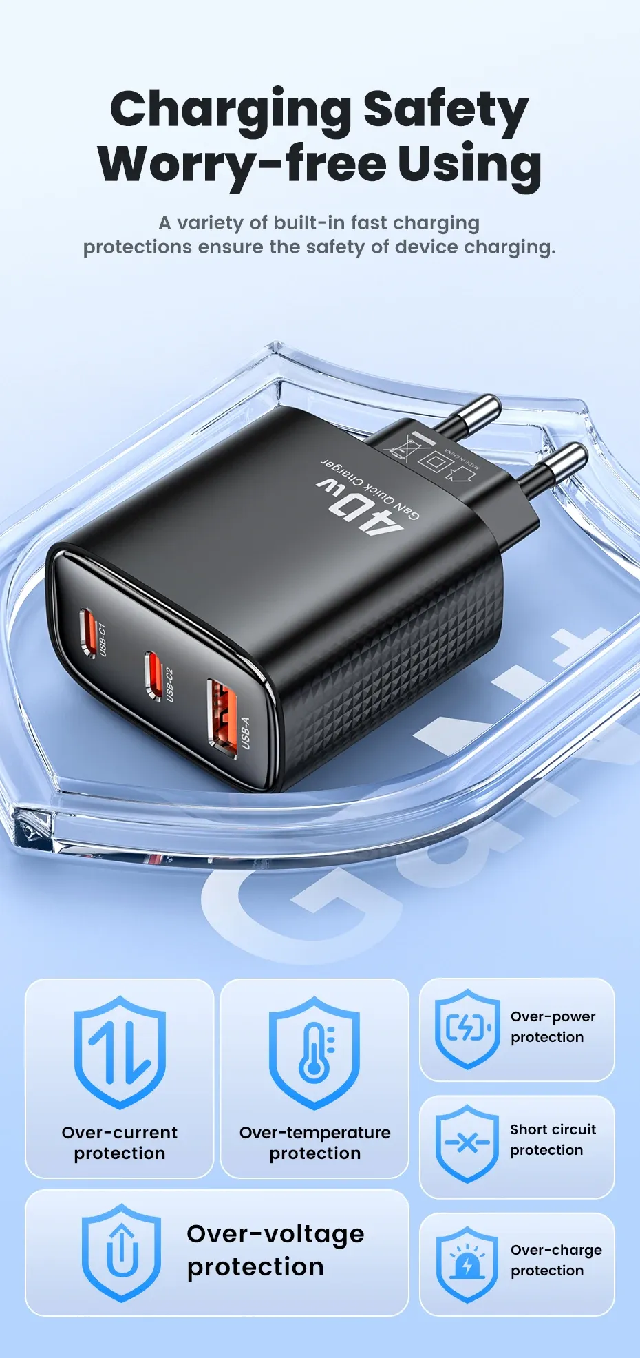 투키 40W GaN 듀얼 USB-C 고속 충전기
