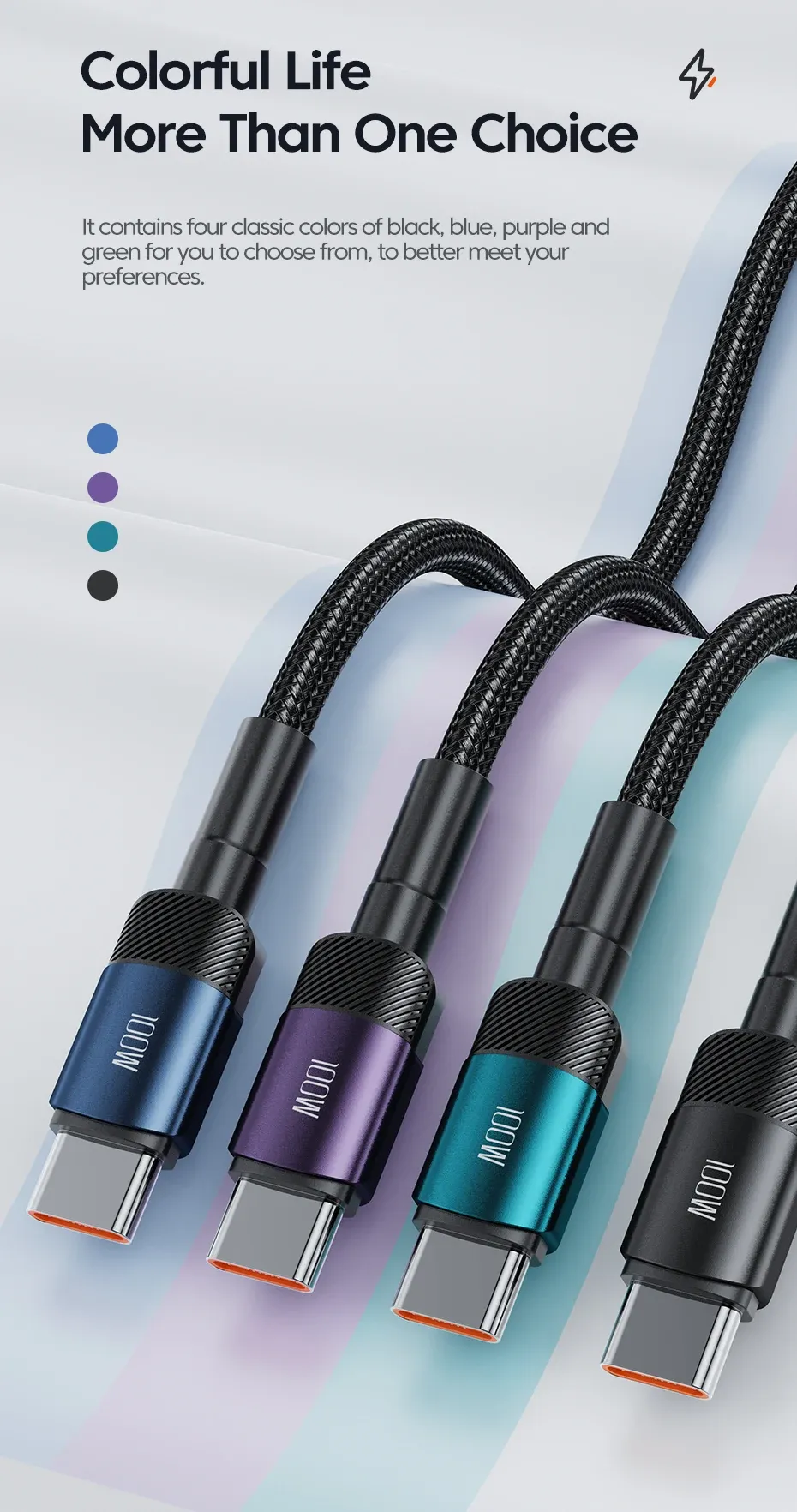 Xiaomi 100W 6A USB-A to C 브레이드 고속 충전 케이블