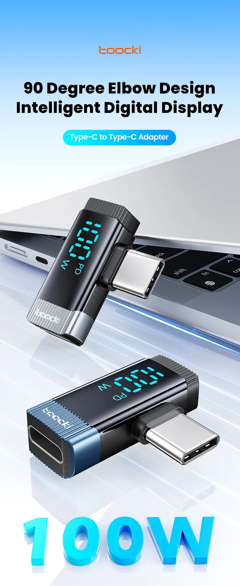 투키 90도 디지털 표시형 USB-C 변환 어댑터 100W