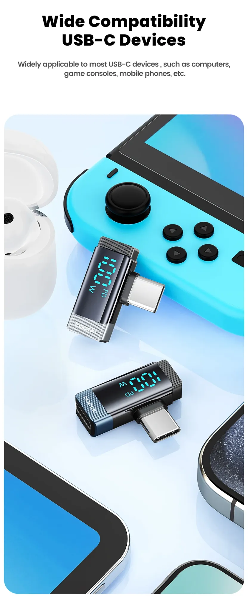 투키 90도 디지털 표시형 USB-C 변환 어댑터 100W