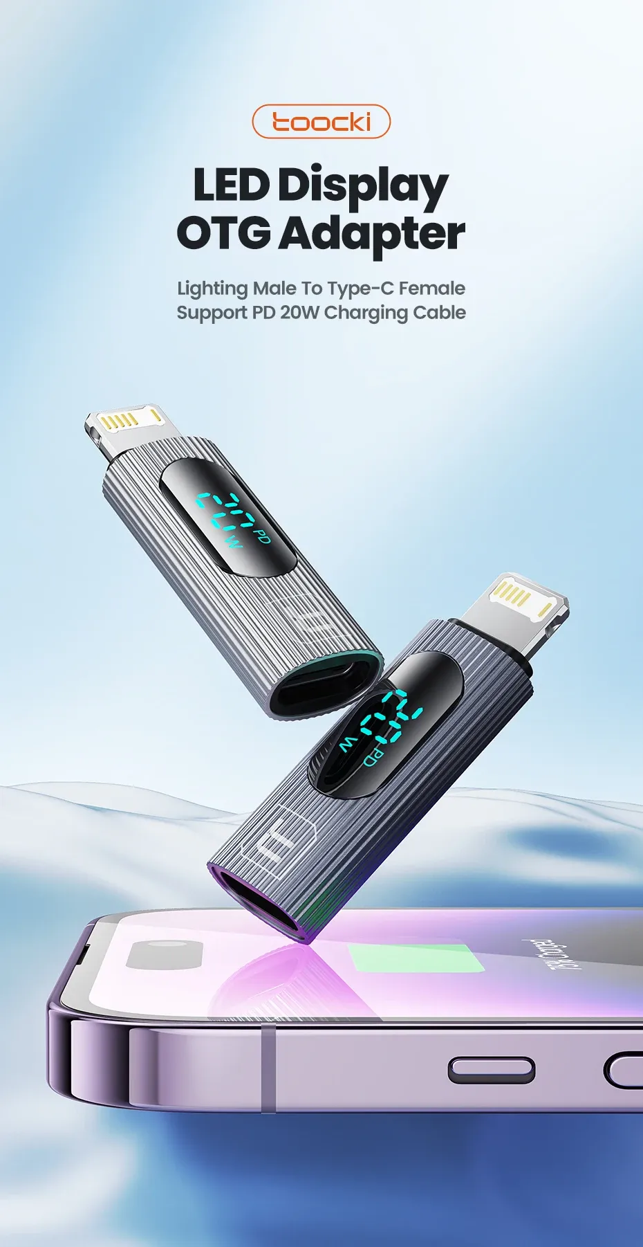 투키 USB 2.0 라이트닝-USB-C OTG 변환 어댑터 PD 20W